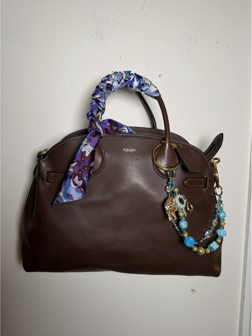 Coach Soft Empire Carryall 40 CW616 Brown Leather Satchel Crossbody Bag Dust Bag